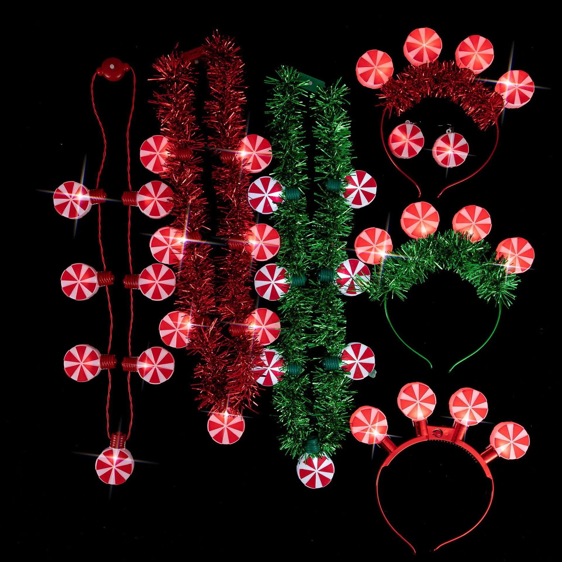 Hot Selling Christmas Party Plastic Light Up Necklace 7 Led Lights Flashing Candy Necklace