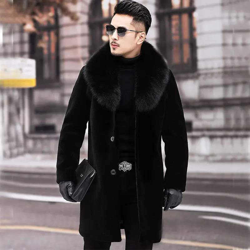 Wholesale Luxury Men Long Sleeve Mid-length Imitation Leather Mink Winter Mens Faux Fur Coat