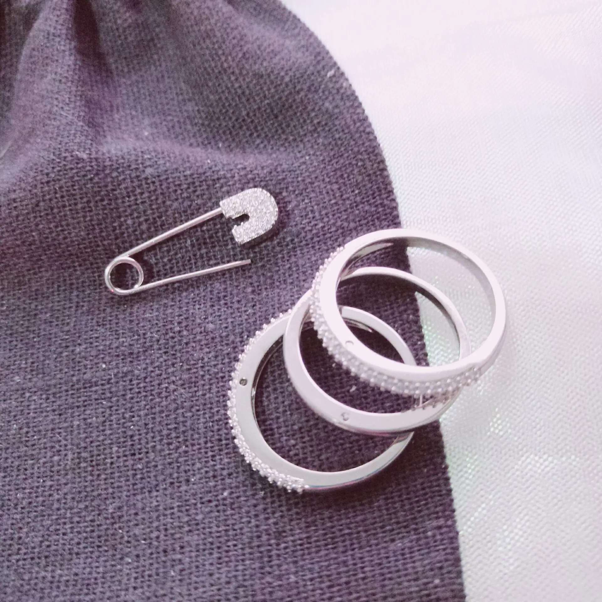 
Jiushang paper clip Korea fashion 3 piece engagement diamante diamond rings for women jewelry 