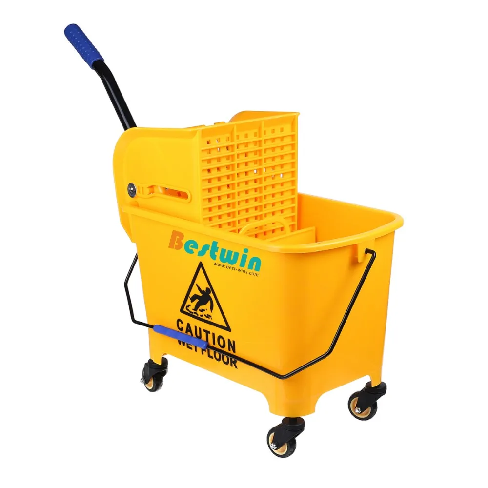 Commerical Janitorial Supplies Plastic PP Yellow Cleaning Cart Mop Bucket Trolley with Wringer