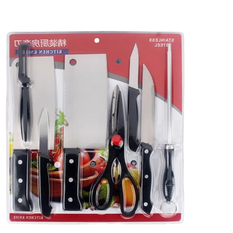Popular Wholesale Kitchen Knife Set Double-sided Suction Knife Sets Stainless Steel 8-piece Business Modern Cookware Set 8piece