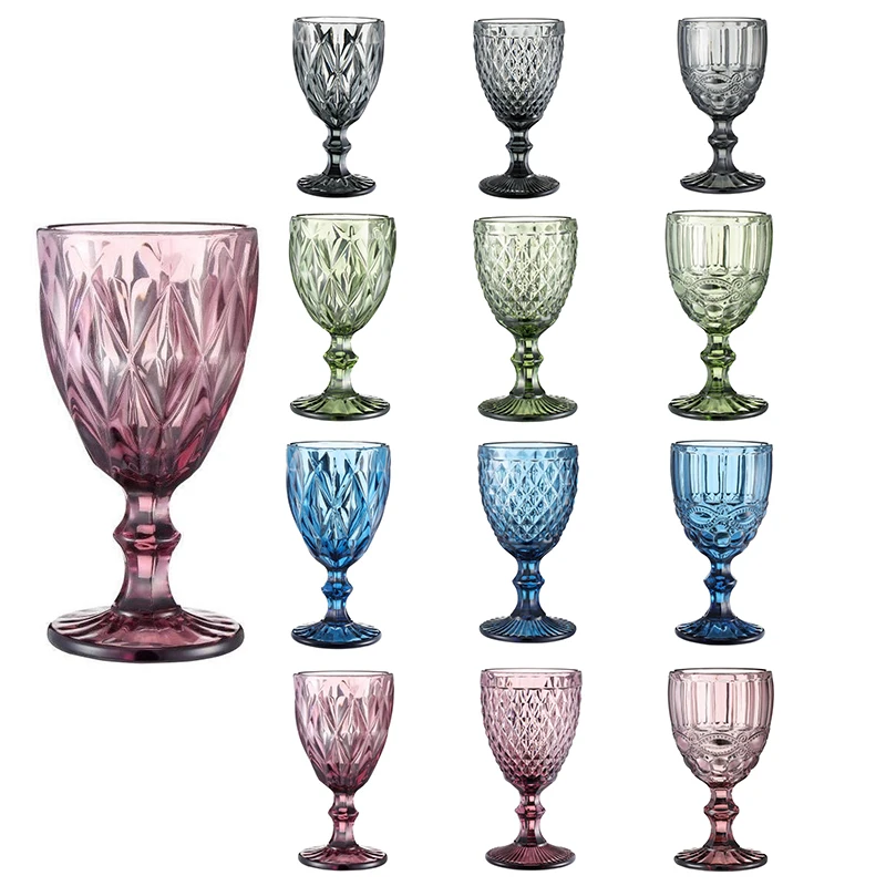 Vintage Accessories Embossed Design Kitchen Wine Glass Flutes Pink Colored Champagne Glasses Wedding Goblets
