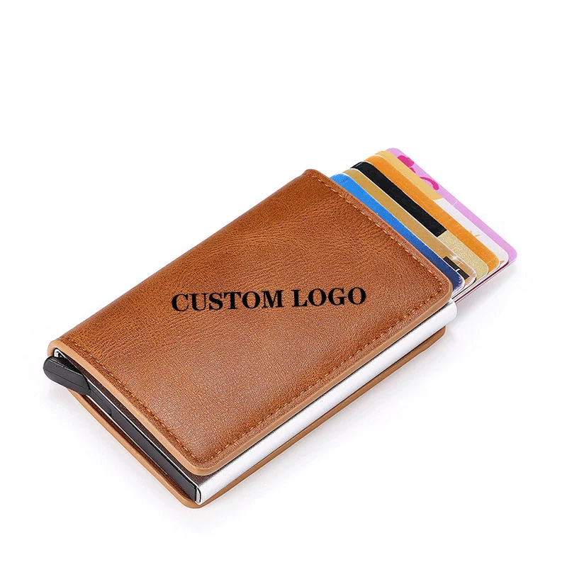 2023 New Slim Mini Rfid Wallet Aluminum Pop-up Card Case PU Leather Credit Card Holder Security Card Case