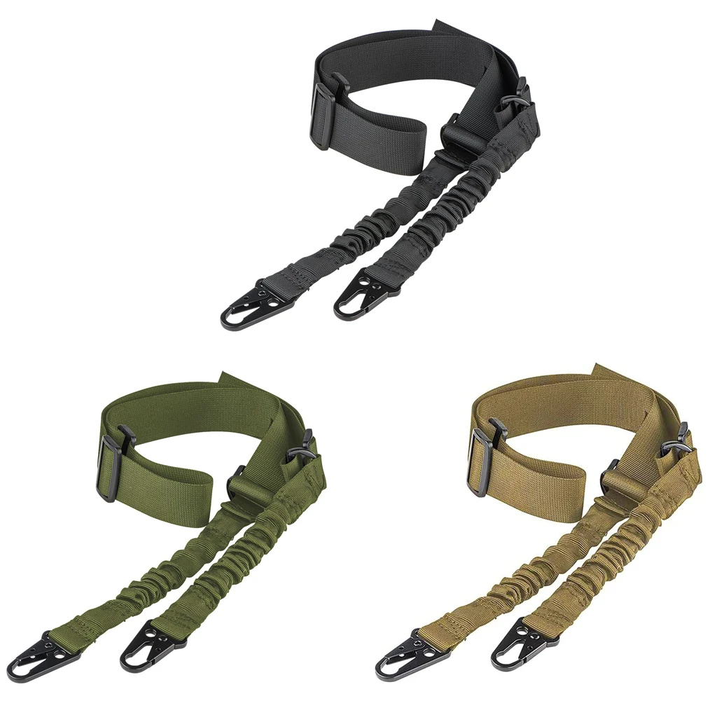 Two Points Gun Sling With Length Adjuster Traditional Sling With Metal Hook For Outdoors Black