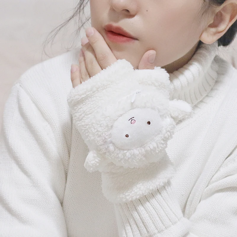 Cartoon Lamb Wearable Hand Warming Mittens Smart Design Rechargeable Battery Hand Warmers USB Portable Heater Using Winter