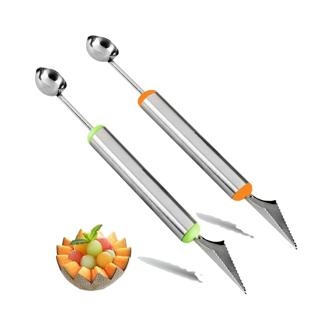 2 in 1 Fruit Carving Tools with Watermelon Slicer melon Baller and Hami Corer