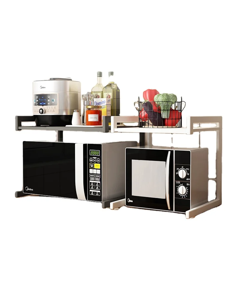 
Modern Design Metal 2-Tier Expandable Microwave Oven Rack Kitchen Shelf 