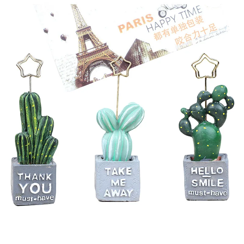 Cheap Miniature Cactus Pot Shaped Resin Message Card Clip