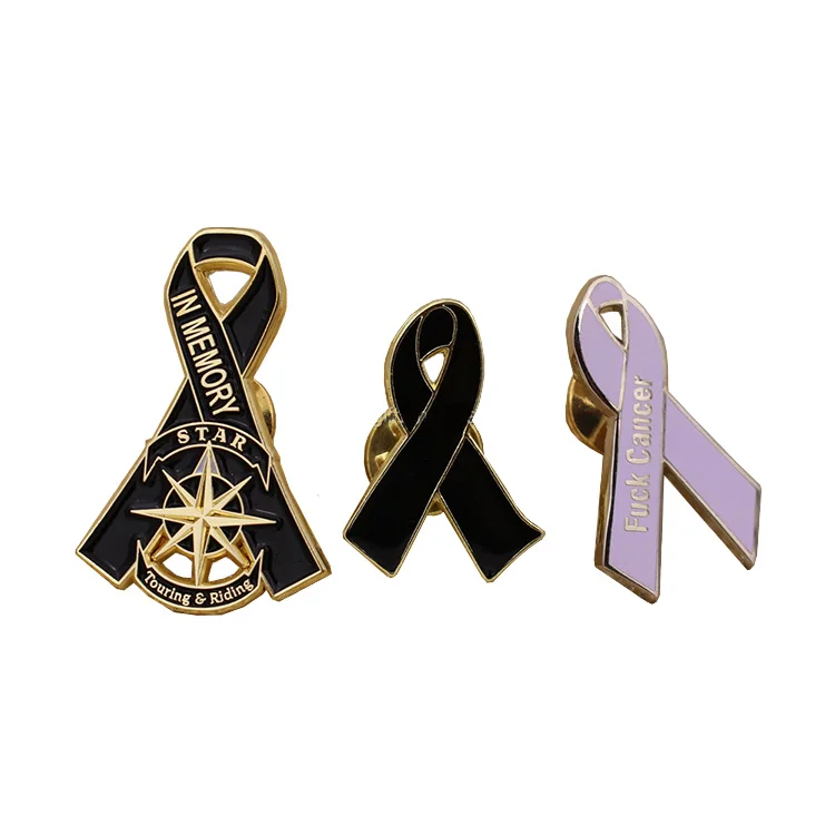 Pink black flat ribbon pins breast cancer awareness pin custom nurse lapel badge pin
