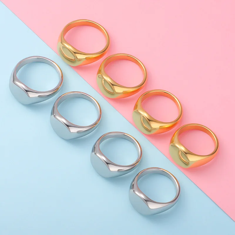 Gold Square Stainless Steel Men Signet Ring