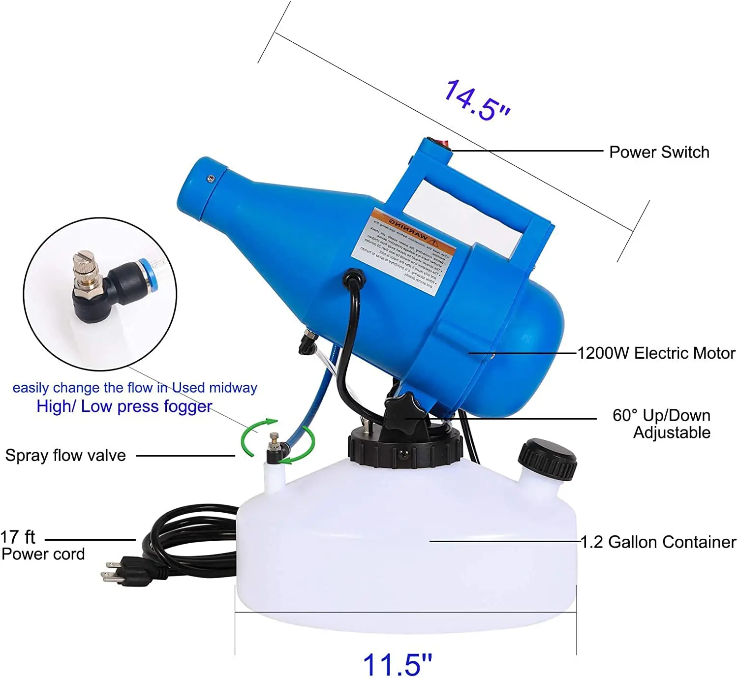 INNO Multi-Purpose 4.5L Agriculture Cold Fogger Machines Electric 1400W Atomizing Disinfection Sprayer