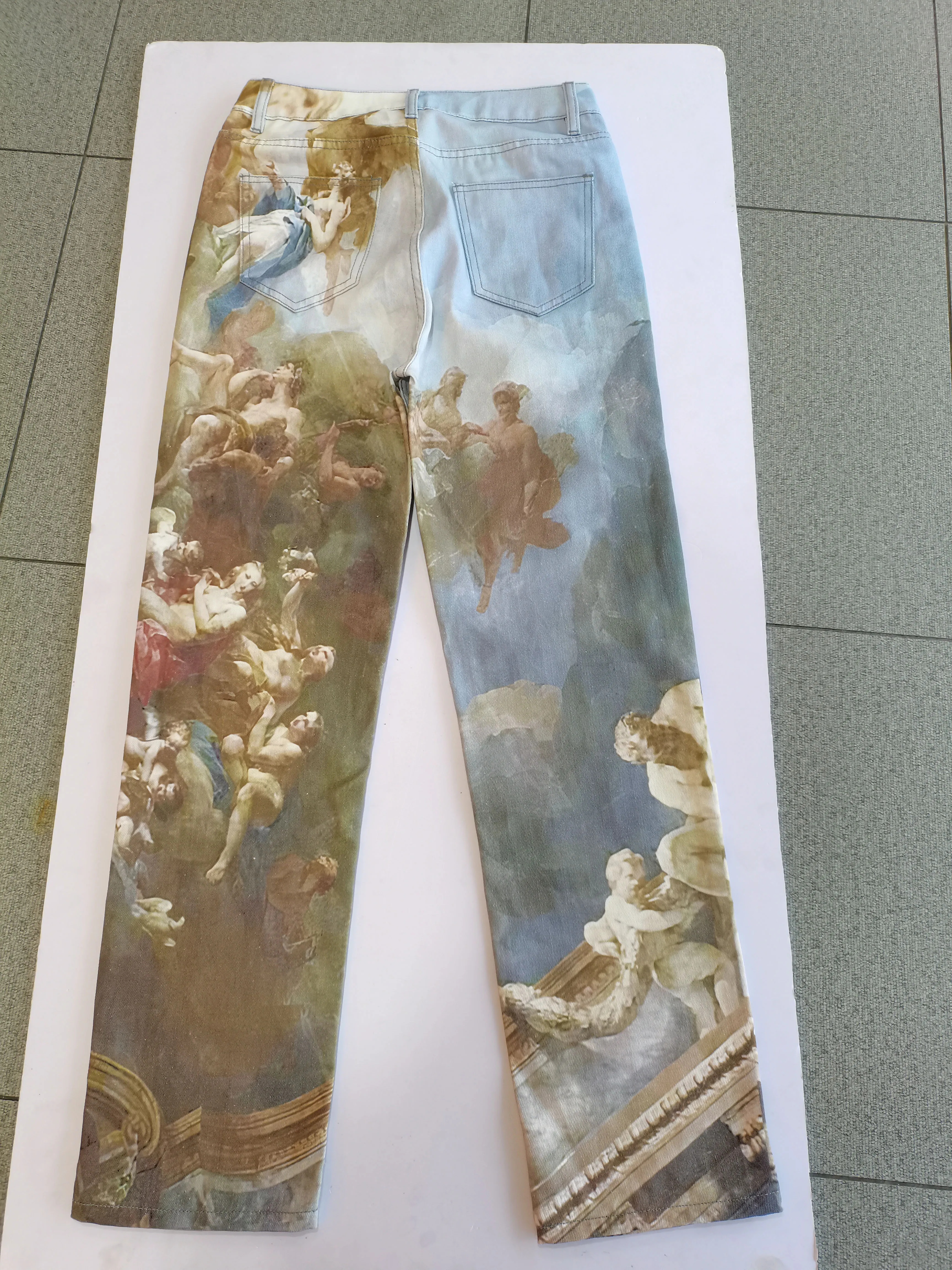 High end custom digital print straight leg denim jeans for men