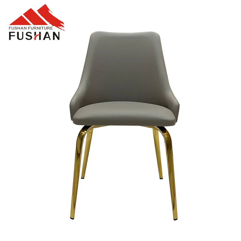 Hot Sale Home Furniture Dining Room Chair Restaurant   Metal Steel Frame PU Leather  Chairs With Gold Leg