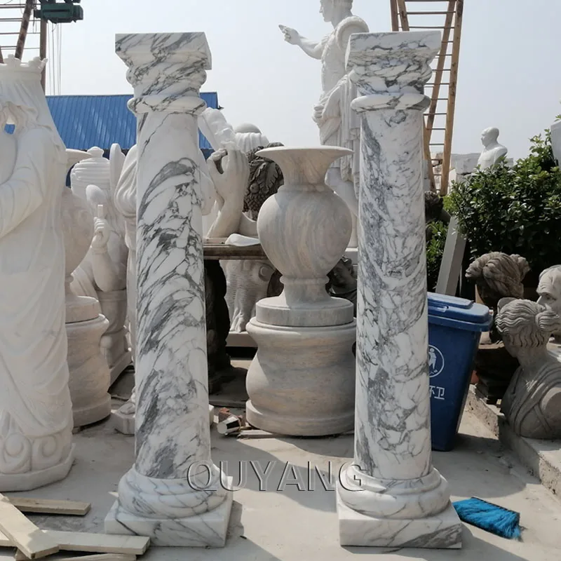 QUYANG Large Outdoor Decorative House Natural Stone Sunset Red Marble Roman Pillars Column Molds for sale
