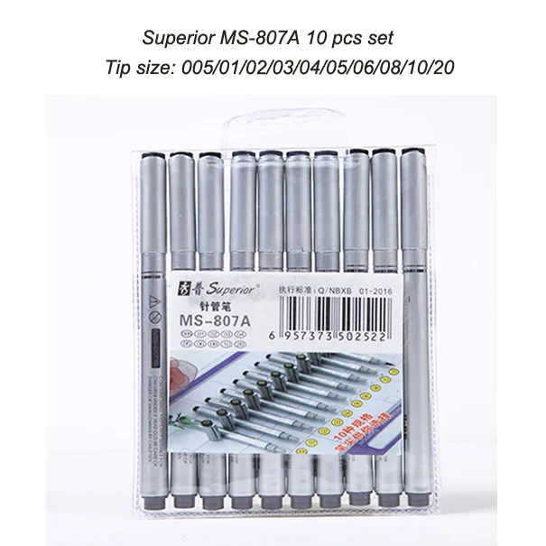 Superior Sliver Appearance Finliner Drawing Pen MS-807A 4pcs/8pcs/10pcs Set With Waterproof Pigment Ink