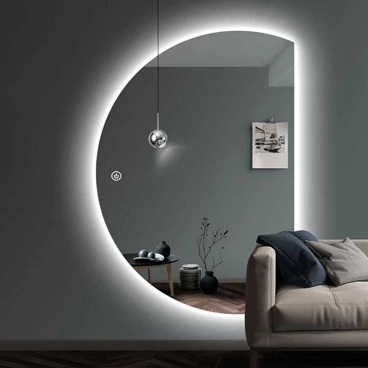 Irregular half round Anti-explosion led mirror backlit bathroom Waterproof wall lighted mirror