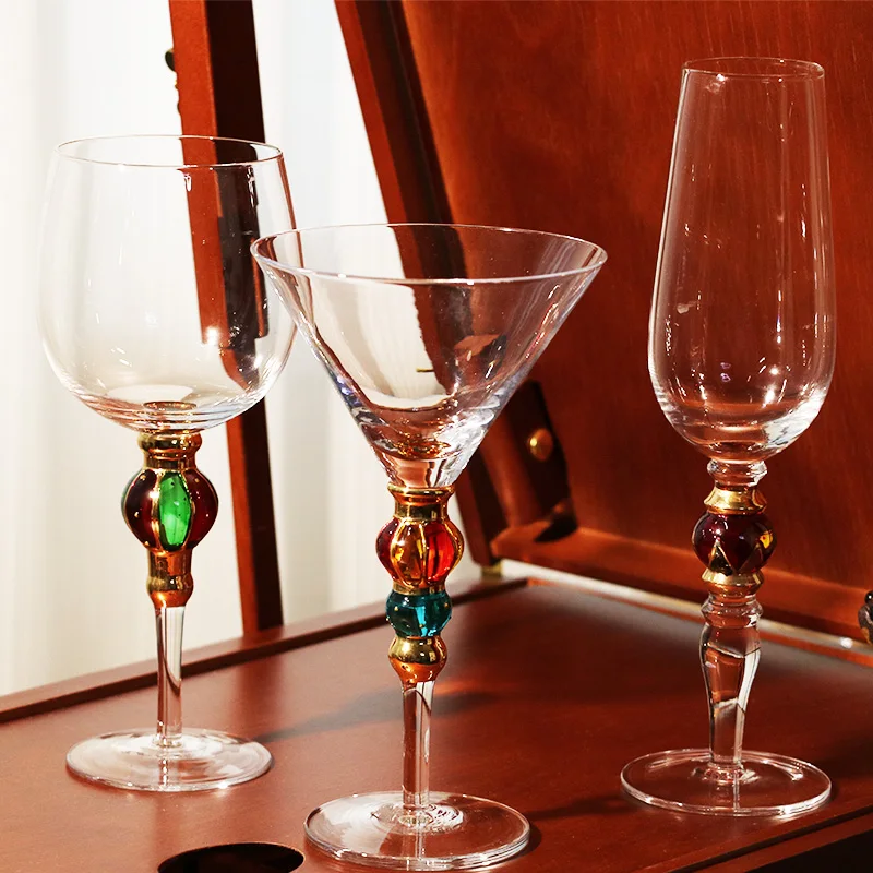 Cocktail Glasses Champagne Flute Reusable Handmade Colored Beaded Creative Vintage Luxury Crystal Wine Glasses