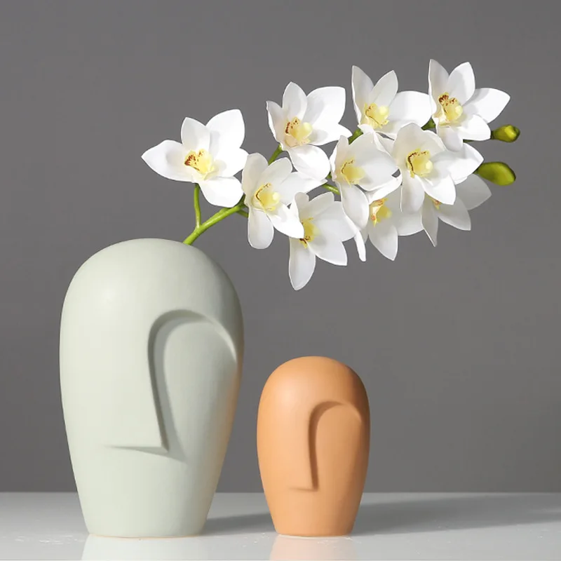 Nordic Simple Decorative Ceramic Human Vase Dry Flower Art Face Florist Office Living Room Home Decor Display Vases