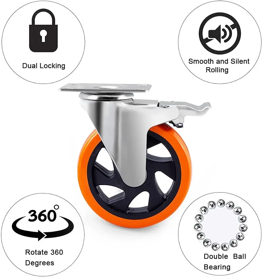 4 Inch Orange Blue Black Red Industrial Castor 100mm Rueda Giratoria PVC Swivel Trolley Heavy Duty Caster Wheels