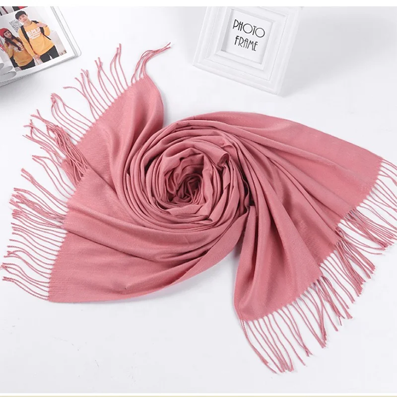 Warm Scarves Winter Acrylic Tassel 100% Acrylic Scarf Solid Color Acrylic Luxury Scarves