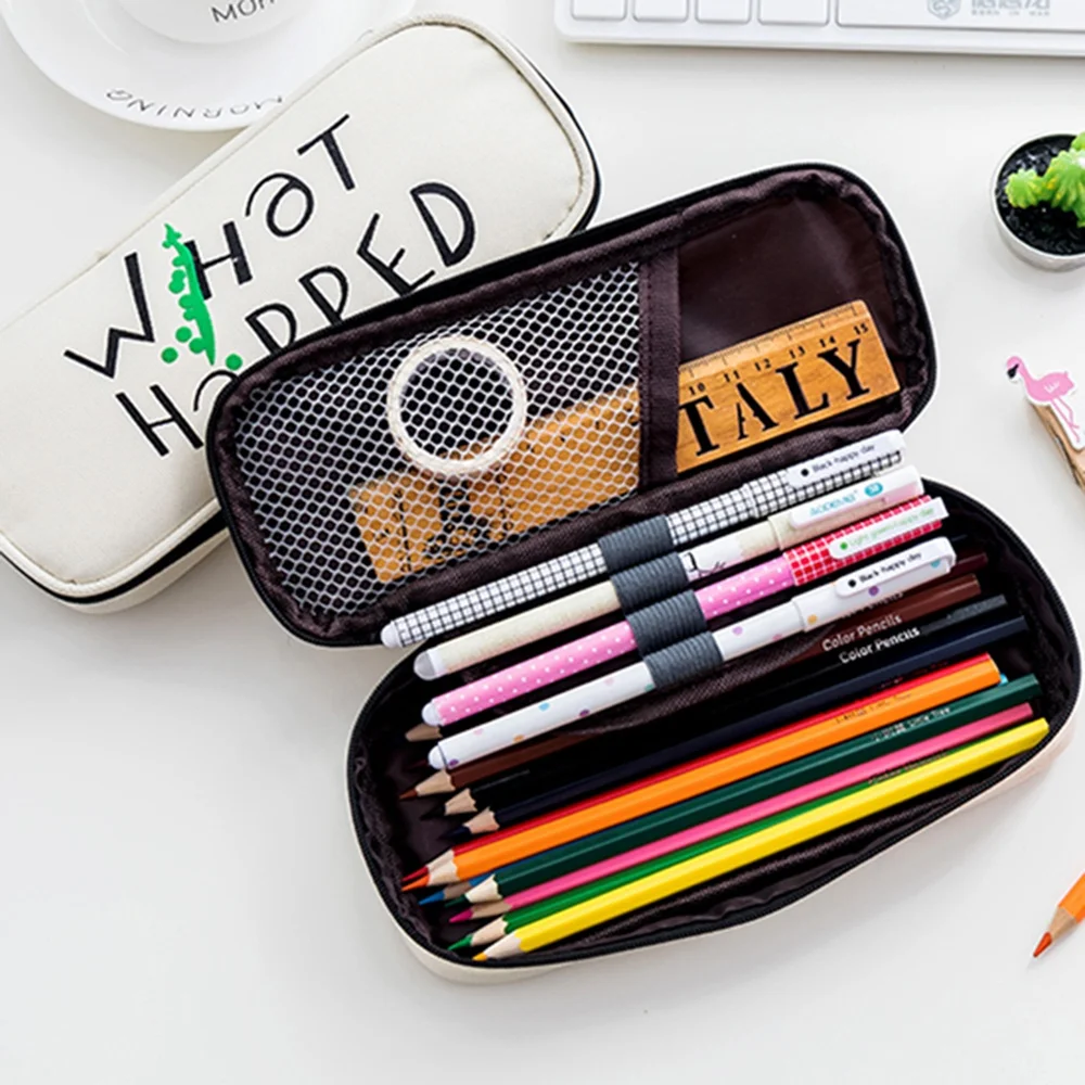 Stationary bag manufacturers multipurpose white/black pencil case with big zipper pencilcase