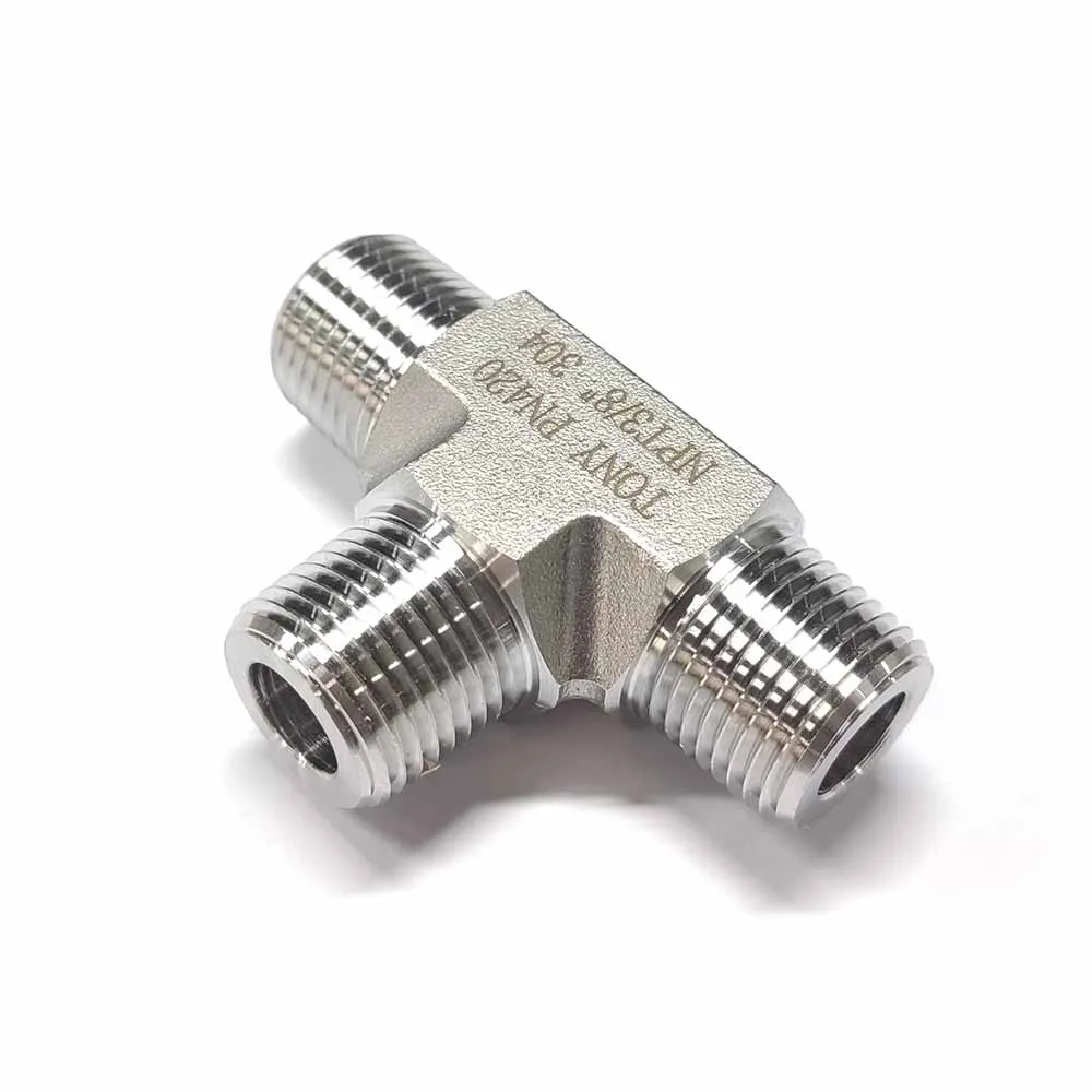 TONY 6000Psi Stainless Steel Male Thread Tee Pipe Fitting 3 Way NPT BSP G Thread Pipe Fitting