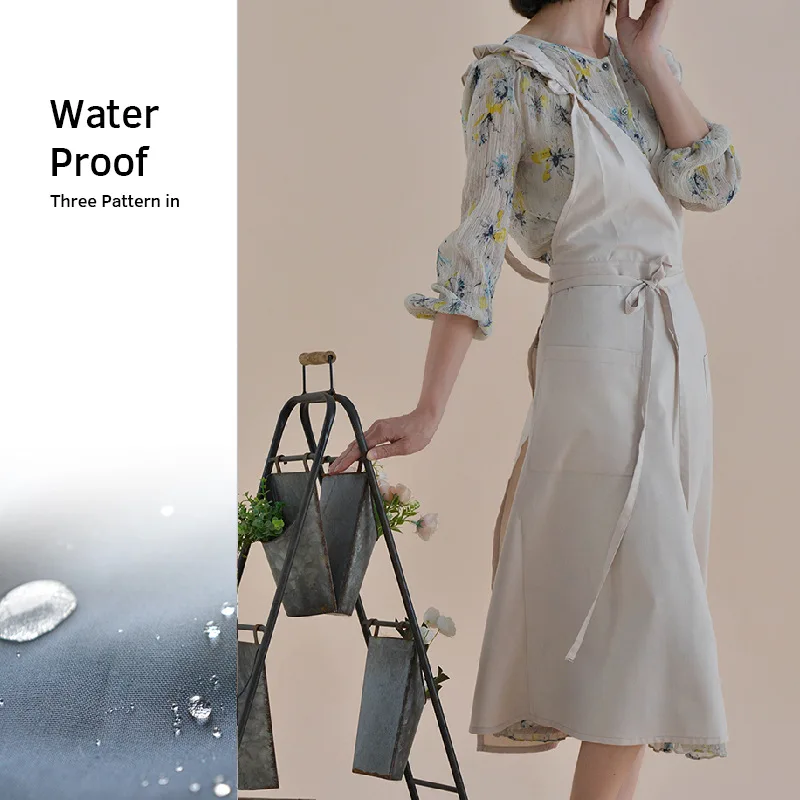 New Arrival Fancy Korean Waterproof Adjustable Cotton Linen Apron for Kitchen Salon Studios