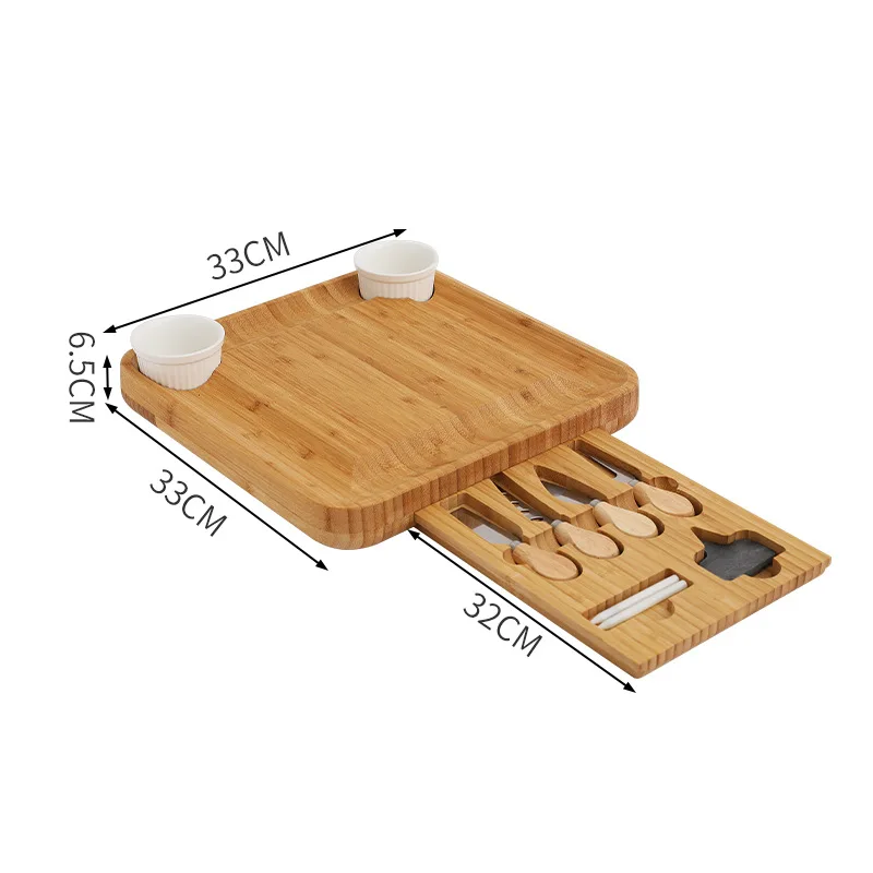 Cheesetray Bamboo Round Cheese Cutting Board Set Pastry Cheese Server Plate Bamboo Steak Tableware Slate Cheese Plate Board