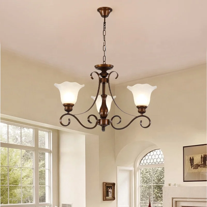 American metal chandelier lamp for living room French medieval style hall atmosphere study restaurant wrought iron glass light