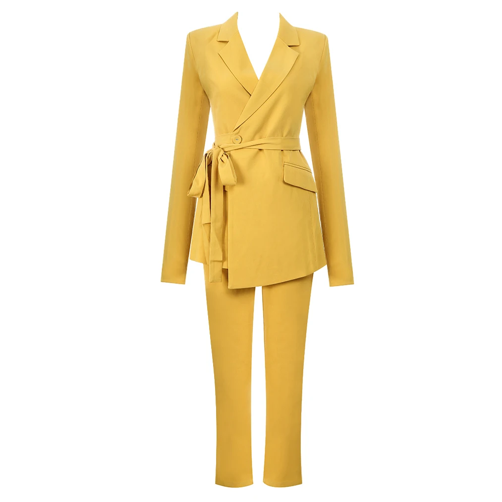 2020 New trendy polyester elegant yellow slim fit women blazer