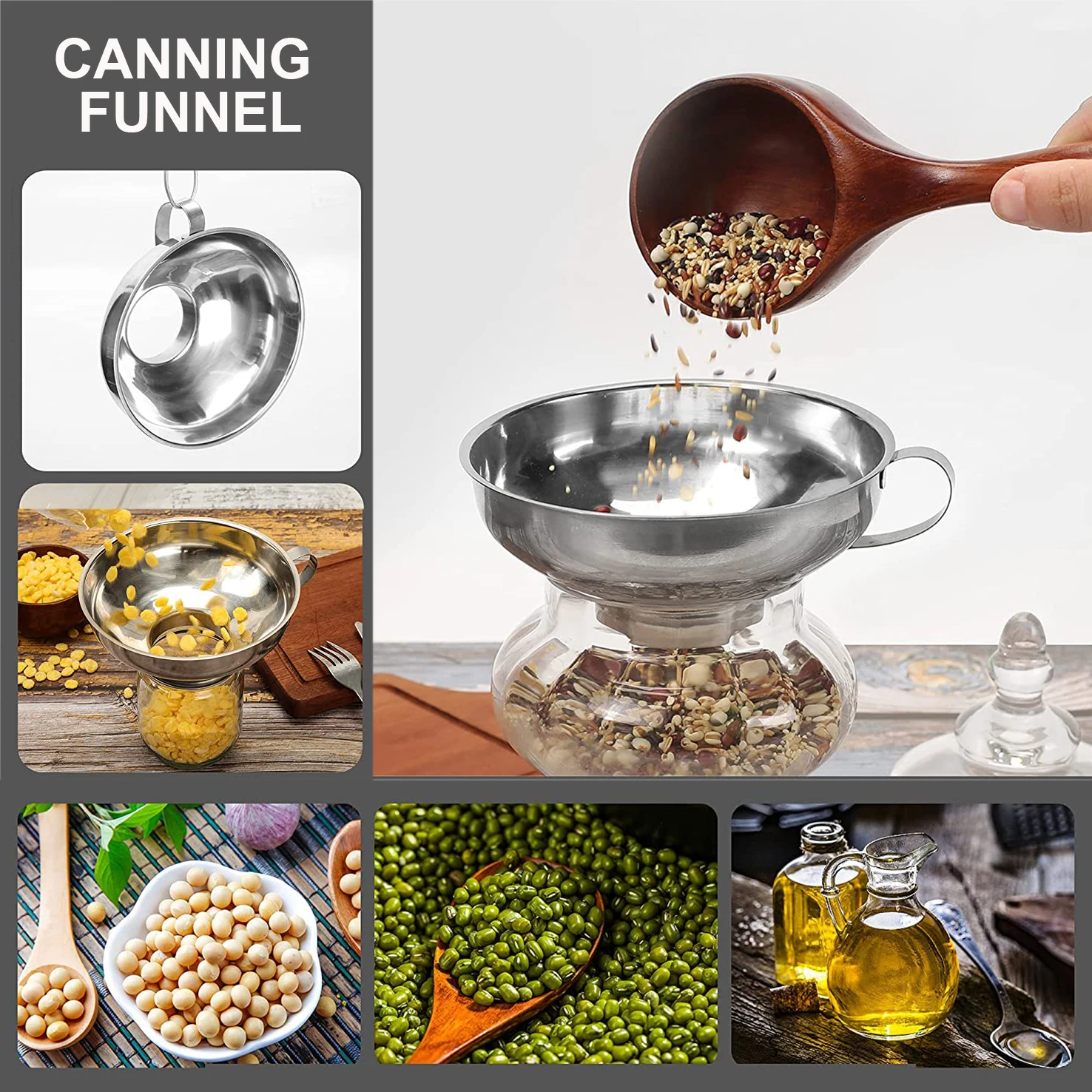 E-PIN Canning funnel Stainless Steel Funnel with Handle for Kitchen Wide Mouth Funnel for Canning