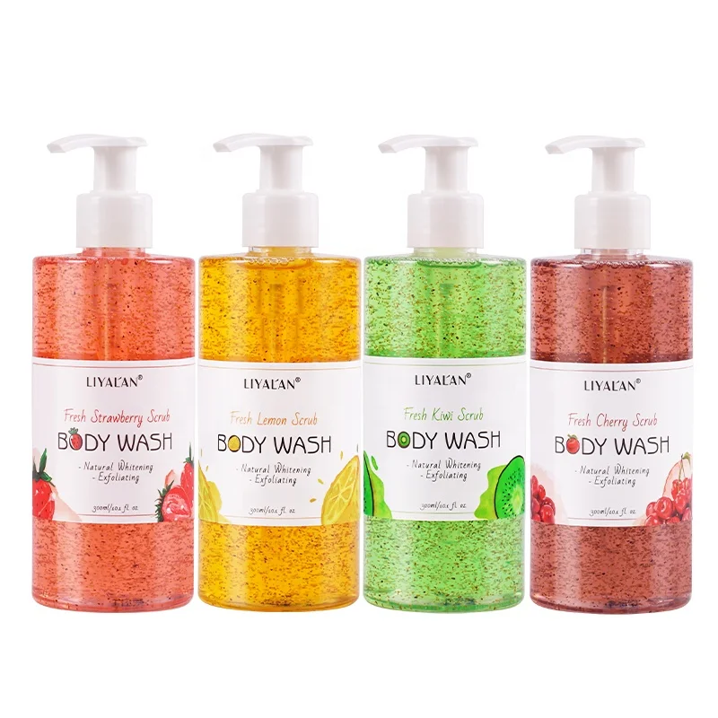 Новый продукт, Собственная марка, увлажняющий отбеливающий Отшелушивающий гель для душа, натуральный органический фруктовый скраб, средство для мытья тела для женщин и мужчин