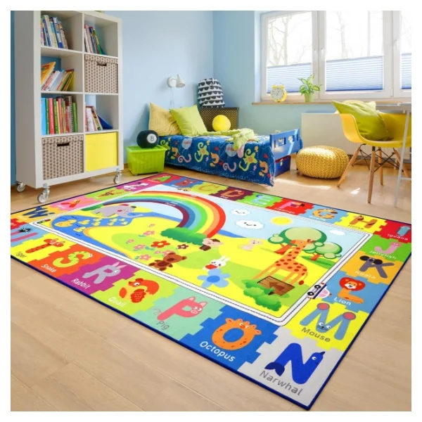 Printed Rainbow Numbers Letters Mat Kids Carpet for Play ABC Educational Rugs for Kids Learning
