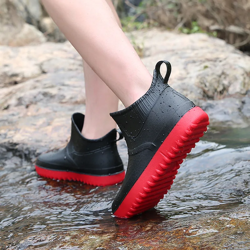 
 Мужские резиновые ботинки без шнуровки, водонепроницаемые ботильоны на низком каблуке из ПВХ, непромокаемые ботинки, рабочая Мужская обувь для воды, Лидер продаж 2021  