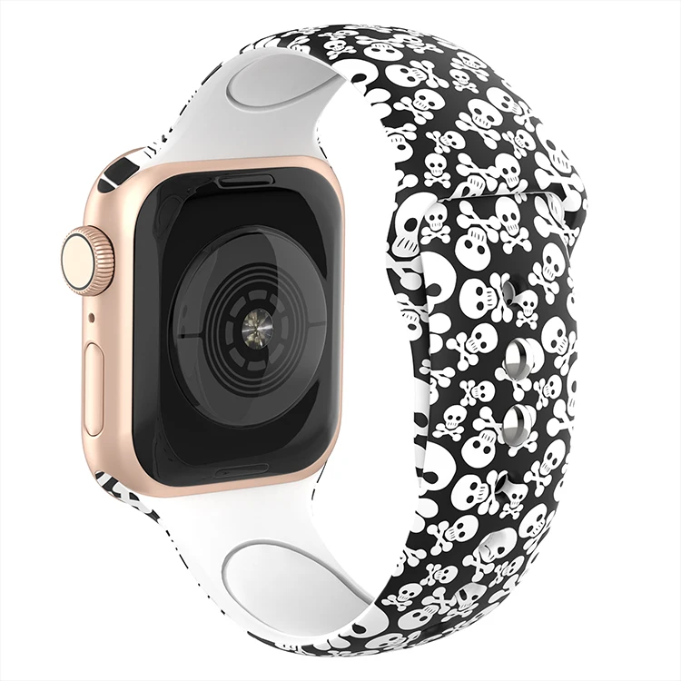 Adepoy Printed Silicone Watch Bands for Apple Watch Series 7 6 5 4 3 2 1 SE Band 41mm 45mm 44mm 38mm Sport Watch Strap A-S009