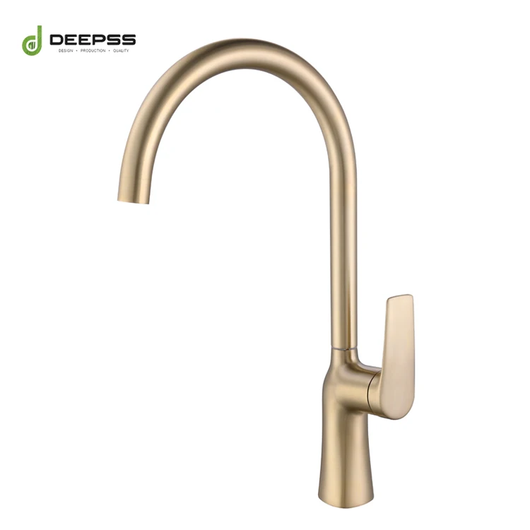 Wholesale Solid Brass Deck Mounted Brushed Gold Kitchen Faucet