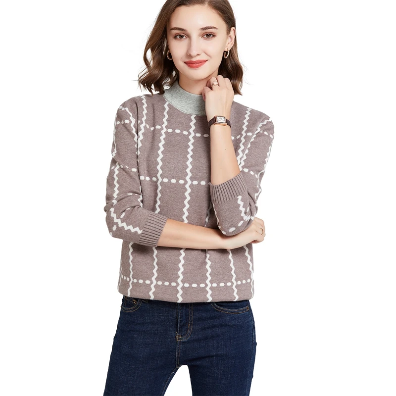 Wholesale Thick paragraph sweater female The geometric stripe Long sleeve loose jumper knit Women sweater