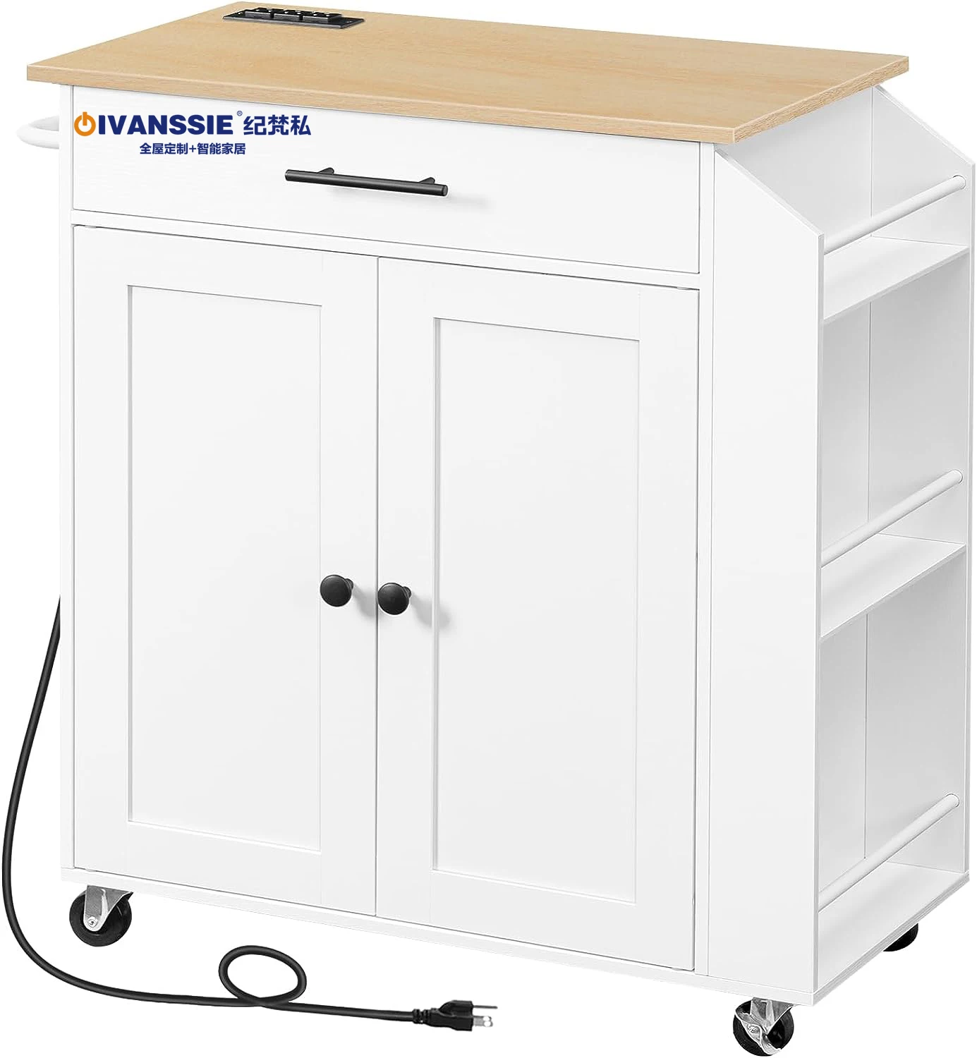 Kitchen Island  & carts with Power Outlet, Kitchen Storage Island with Spice Rack and Drawer Rolling with Wheels for home