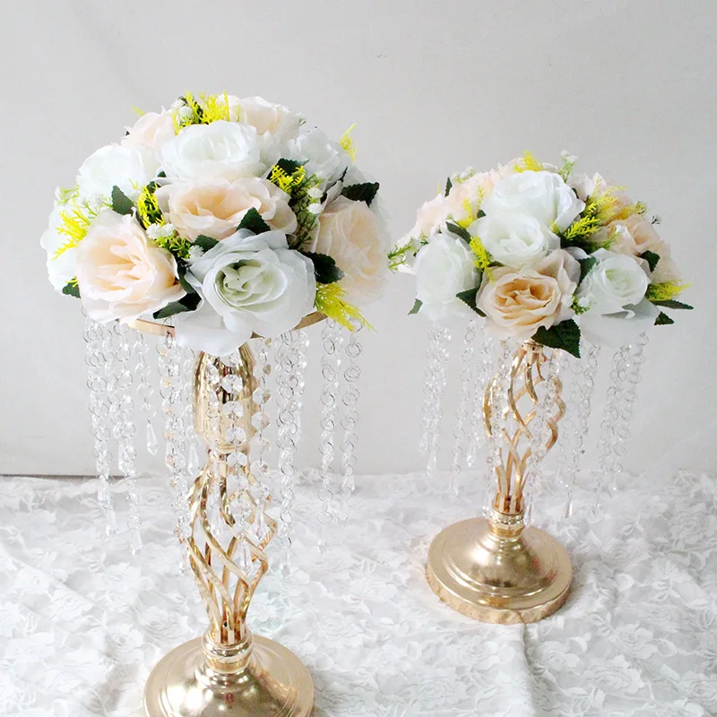2Pcs Flower Kissing Ball Arrangement Bouquet 15 Heads Plastic Artificial Silk Rose Flowers for Wedding Party Centerpiece