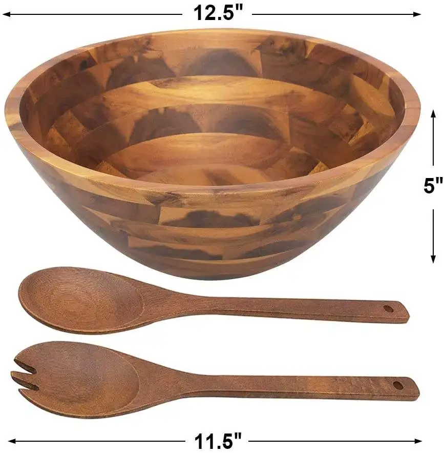 Wholesale solid tableware Handcrafted Mixing Salad Rice Acacia wooden bowl For Restaurant