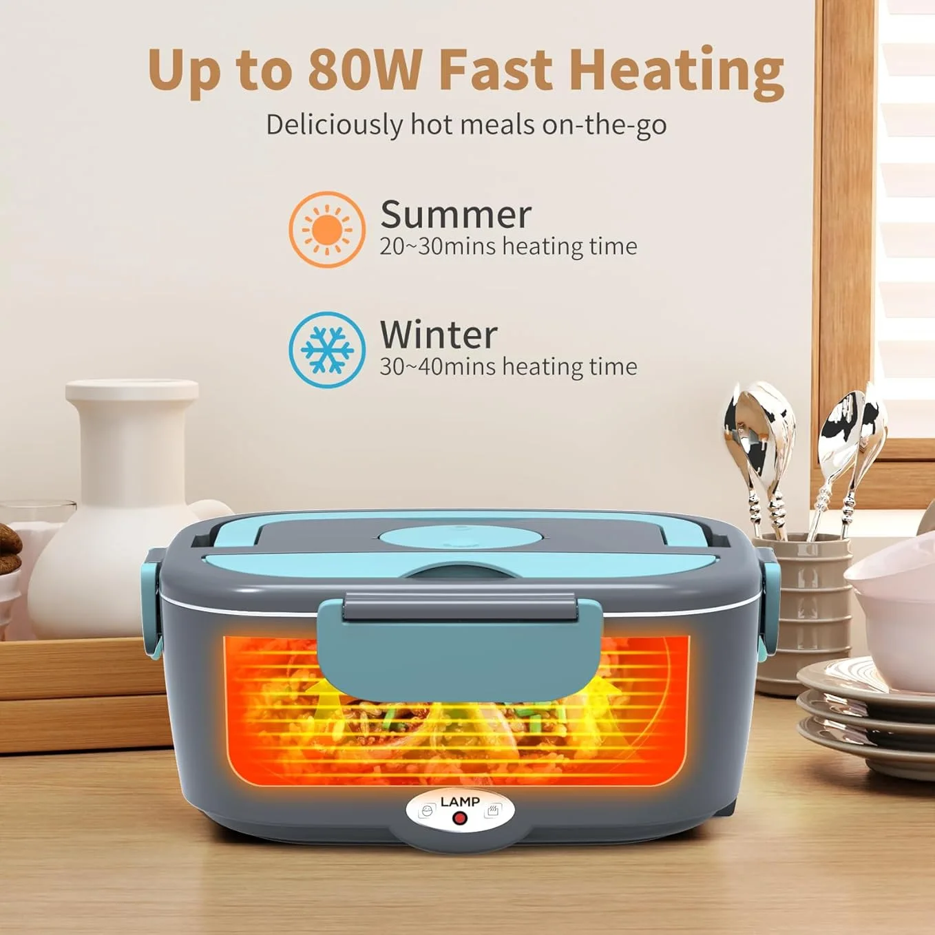 Portable Electric Lunch Box Food Heater Fast Heating 1.5L Stainless Steel Containers 2 Pack-for Car Office Outdoor Use