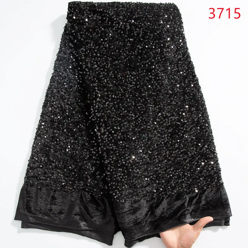 3715 Velvet Tulle Sewing Sequins African Lace Fabric Embroidery High Quality French Mesh Lace Fabric For Wedding Party Material
