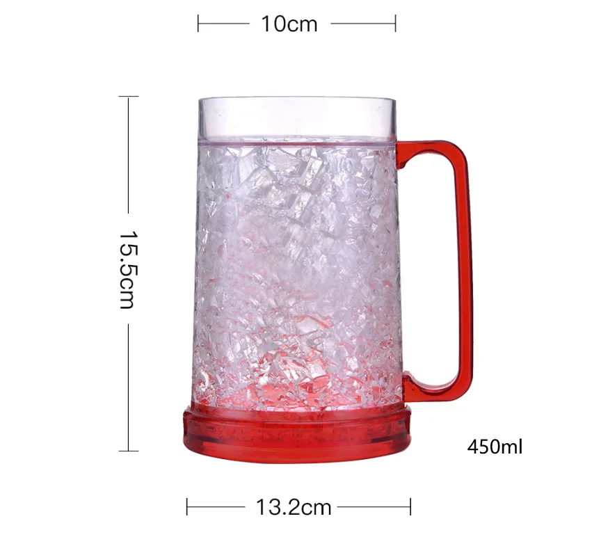 Customized 16oz Double Wall Insulated Freezer Beer Mug Plastic Ice Mug With Gel