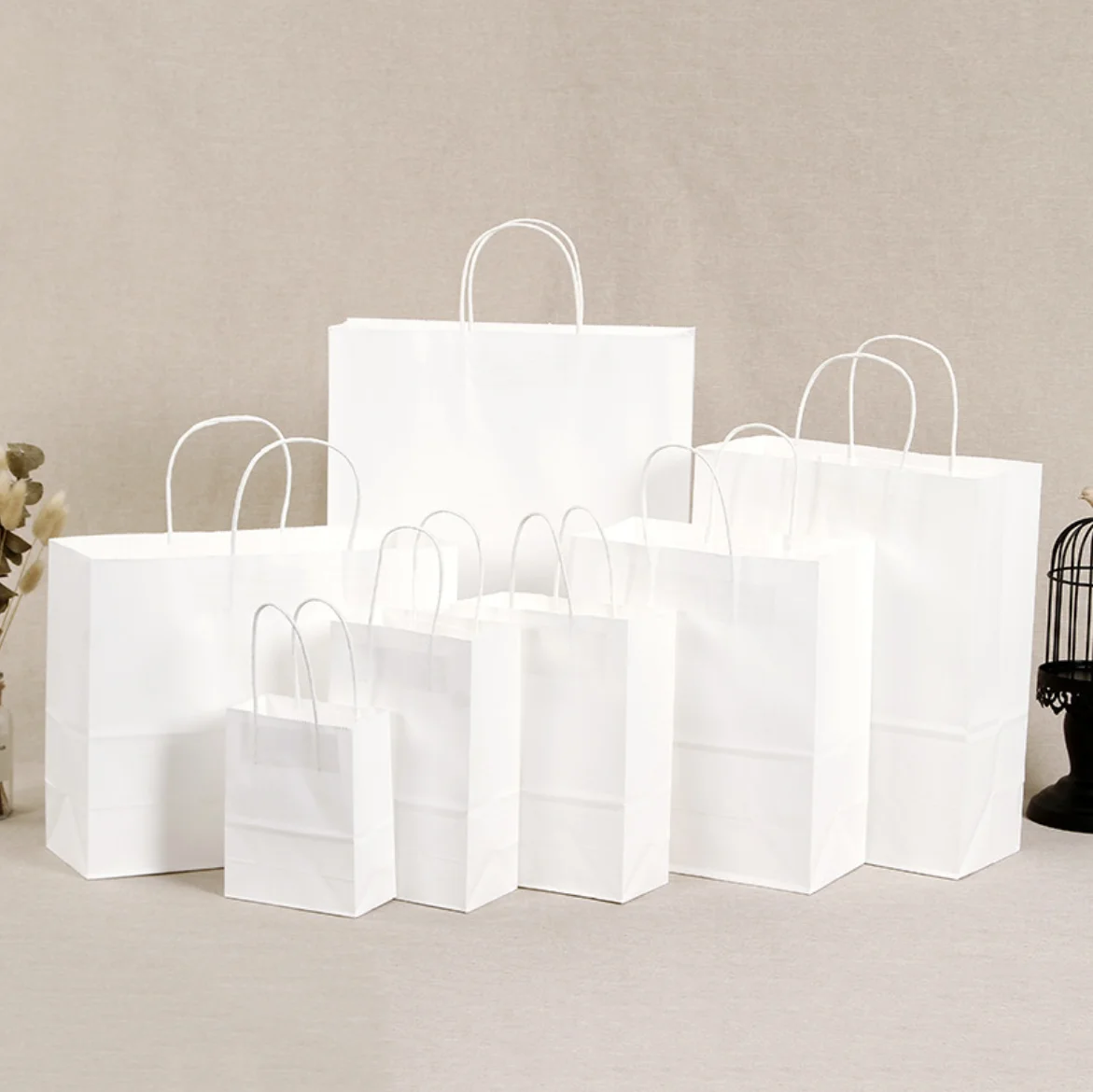 Wholesale Exquisite Screen Printing Customized Recyclable Twist White Blank Kraft Paper Bag