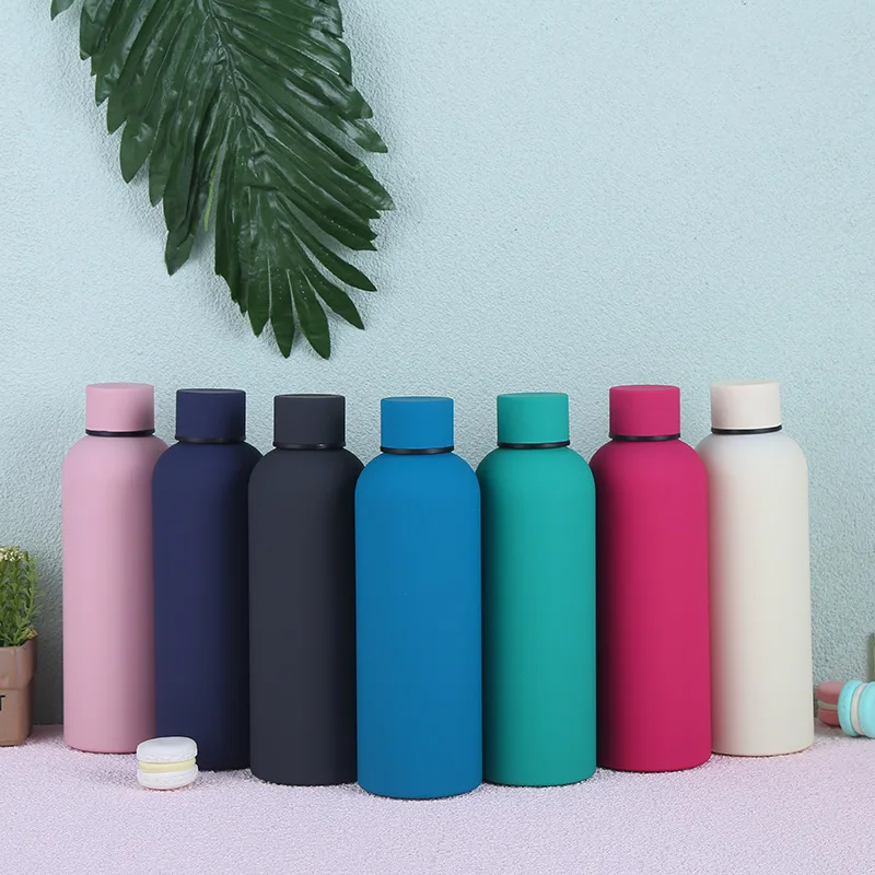 Gym Insulated Matte Paint 350ml 500ml Small Mouth Double Wall Vacuum Flasks Stainless Steel  Water Bottle Cup Bulk