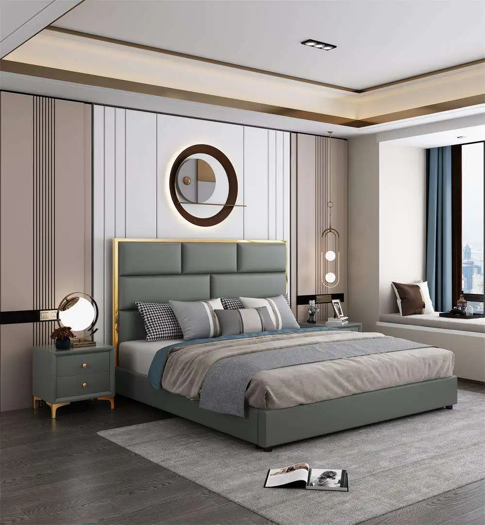 newly designed high quality odm oem high back leather queen bed sets luxury bedroom king size hotel bed for home hotel