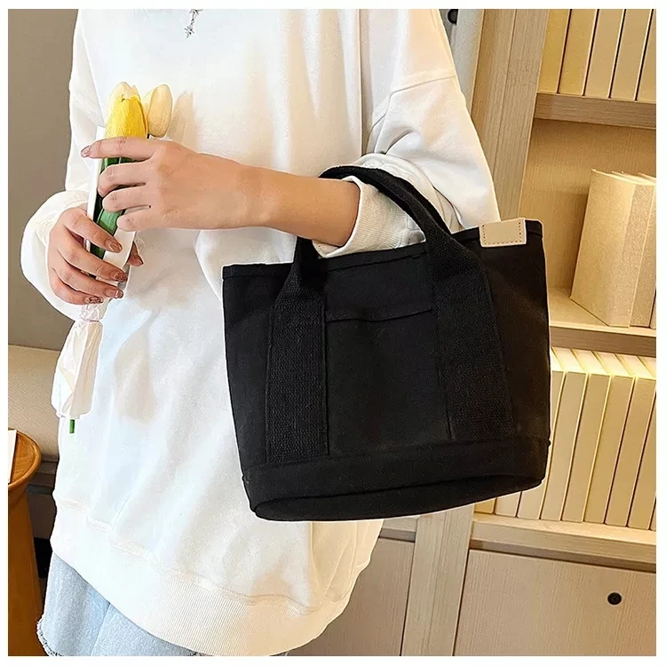 Mini Tote Bags Reusable Customized Cartoon Logo Printed Shopping White Cotton Canvas Women Tote Bag For Girl Kids Purse