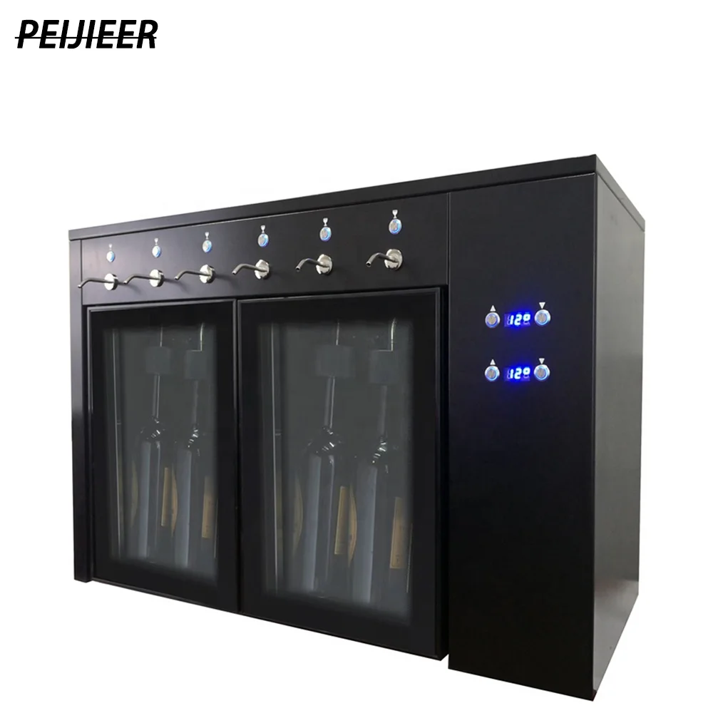 luxury stainless steel glass door 6 bottles wine dispenser machine for hotel