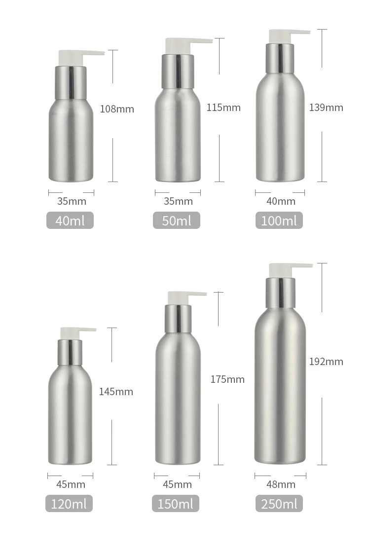 40ml 50ml 100ml 120ml 150ml 250ml 300ml Aluminum Cream Bottle With UV Lotion Pump
