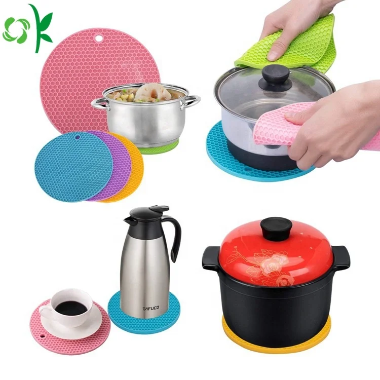 OKSILICONE Heat Resistant Silicone Honeycomb Insulation Pads Mat Round Kitchen Waterproof Silicone Mat Cup Glue Heat Pad